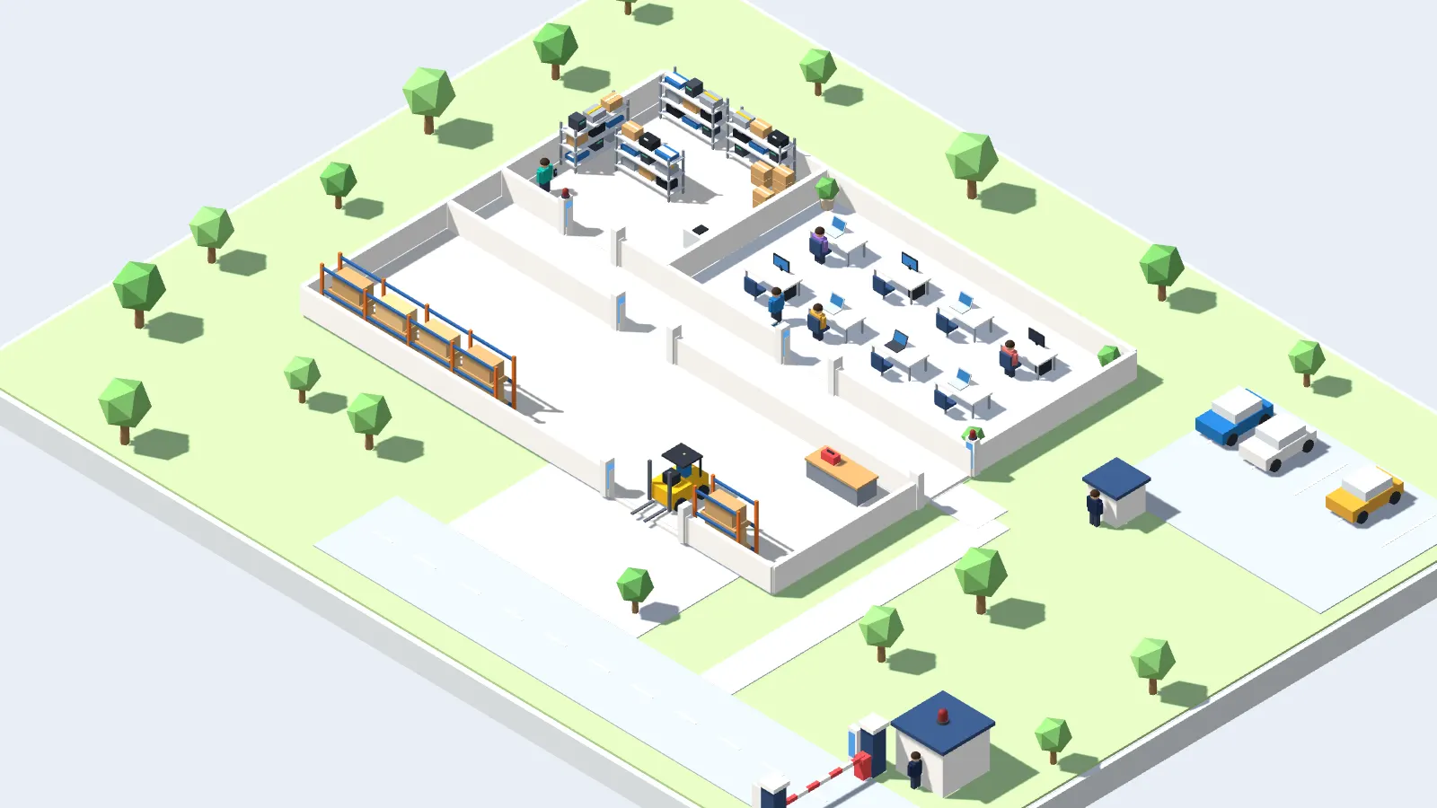 A miniature office, store room and warehouse, with RFID readers at every door